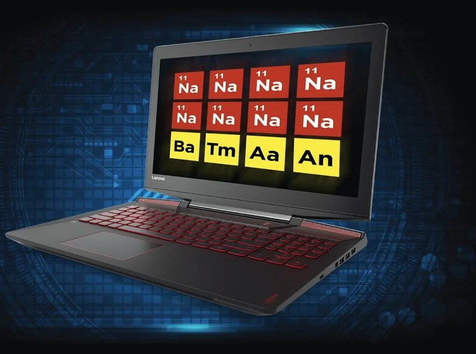 Pieza de Lenovo Legion para gamers con elementos químicos
