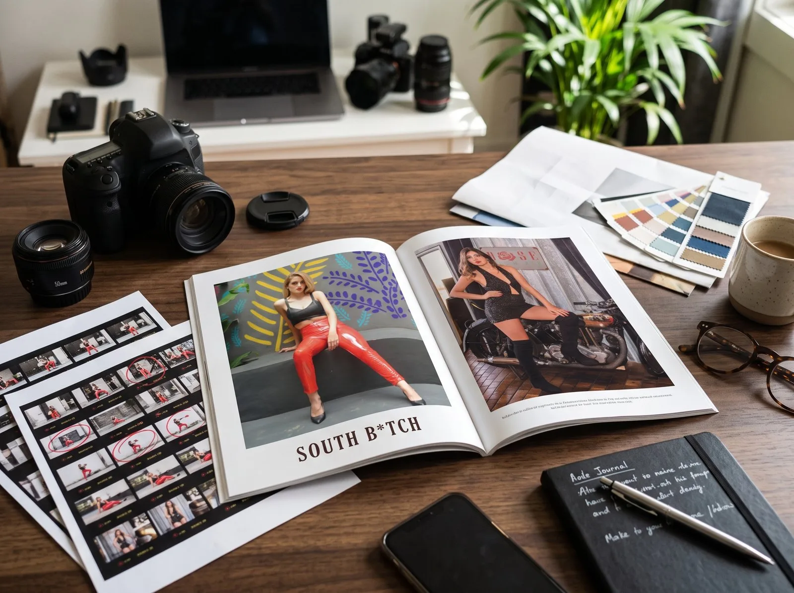 Fotografías de moda de South B*tch en una revista y hojas de contactos