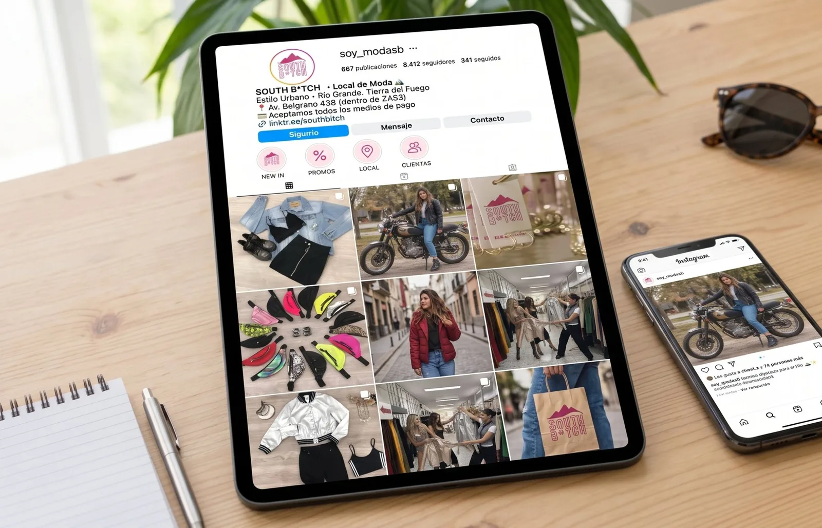 Perfil de Instagram @soymoda.sb en una tablet